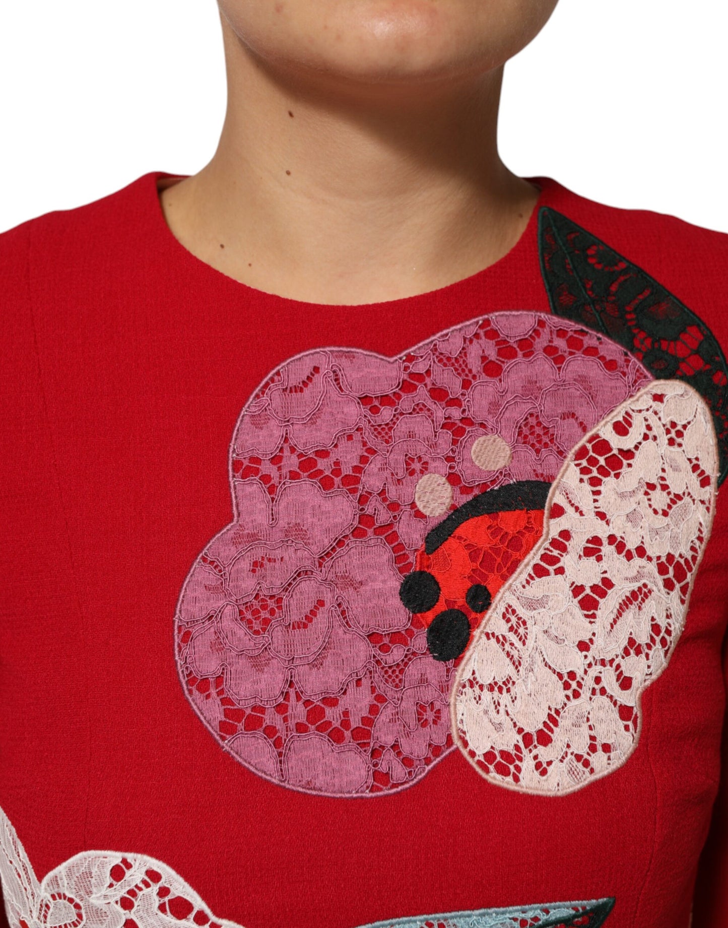 Dolce &amp; Gabbana Mini abito a trapezio con applicazioni floreali in pizzo rosso