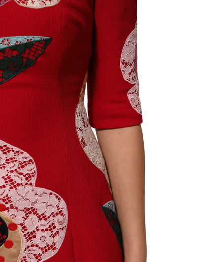 Dolce &amp; Gabbana Mini abito a trapezio con applicazioni floreali in pizzo rosso