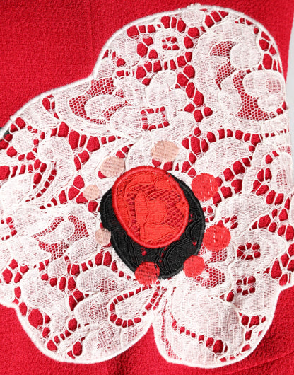 Dolce &amp; Gabbana Mini abito a trapezio con applicazioni floreali in pizzo rosso
