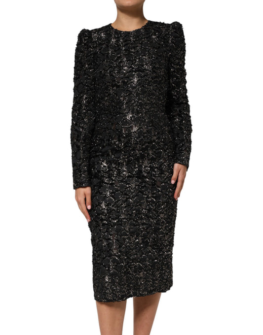 Abito tubino in tweed bouclé con paillettes nere Dolce &amp; Gabbana
