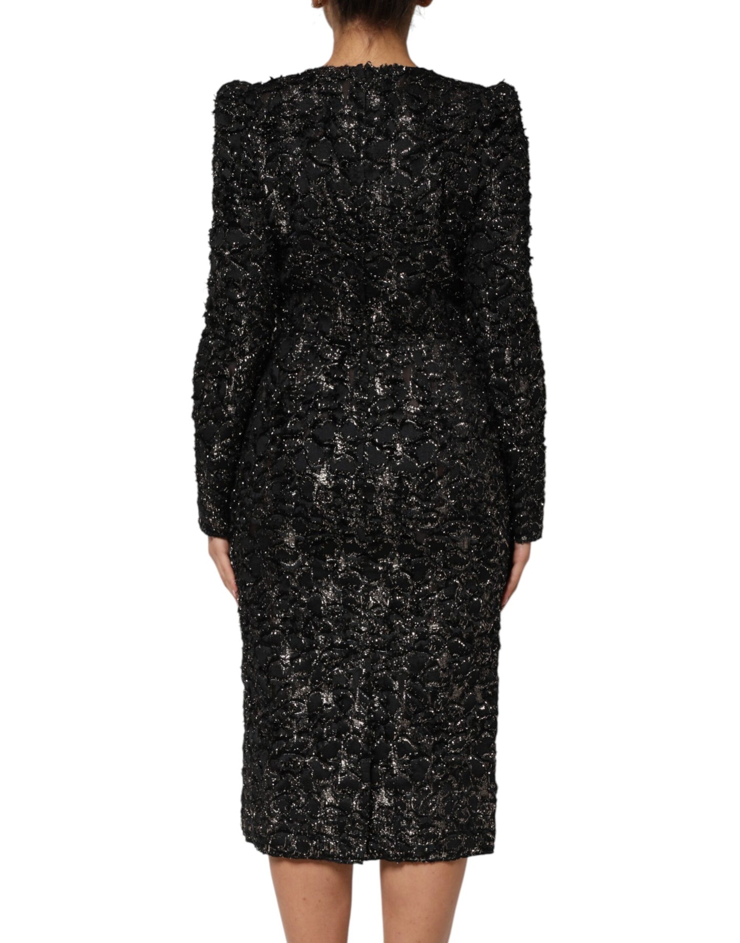 Abito tubino in tweed bouclé con paillettes nere Dolce &amp; Gabbana
