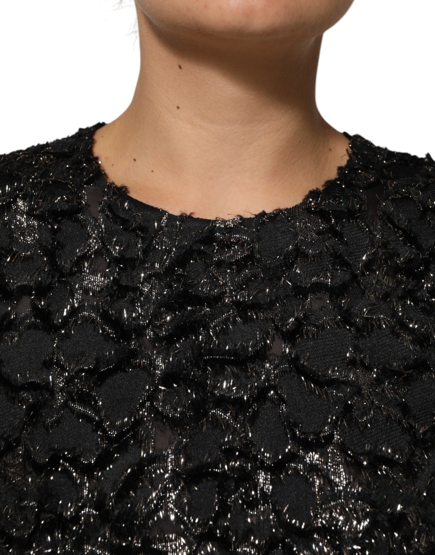 Abito tubino in tweed bouclé con paillettes nere Dolce &amp; Gabbana