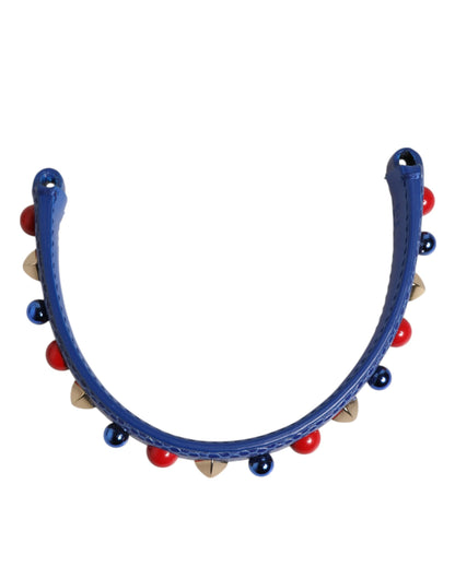 Borsa a tracolla da donna con manico in pelle decorata blu Dolce &amp; Gabbana