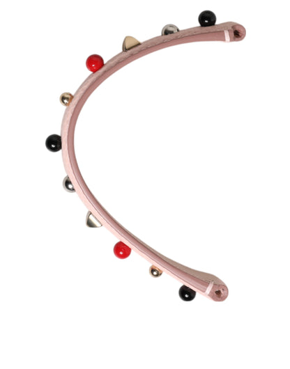 Borsa a tracolla con manico in pelle decorata rosa chiaro Dolce &amp; Gabbana