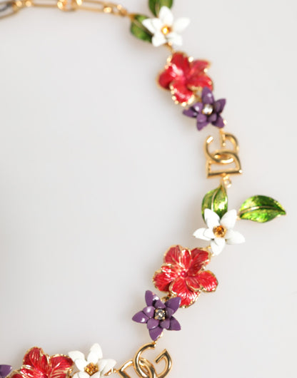 Collana con logo Dolce &amp; Gabbana in ottone dorato e dettagli floreali