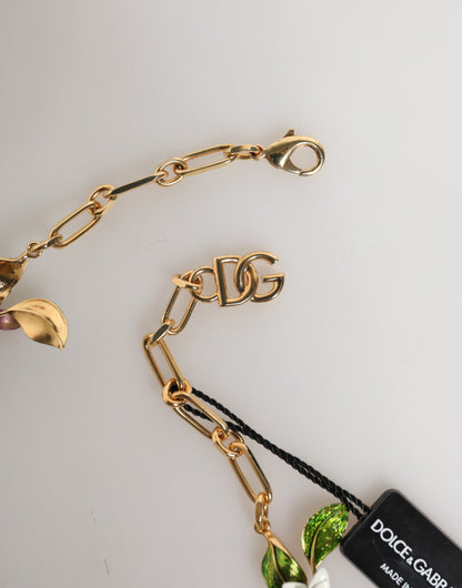 Collana con logo Dolce &amp; Gabbana in ottone dorato e dettagli floreali
