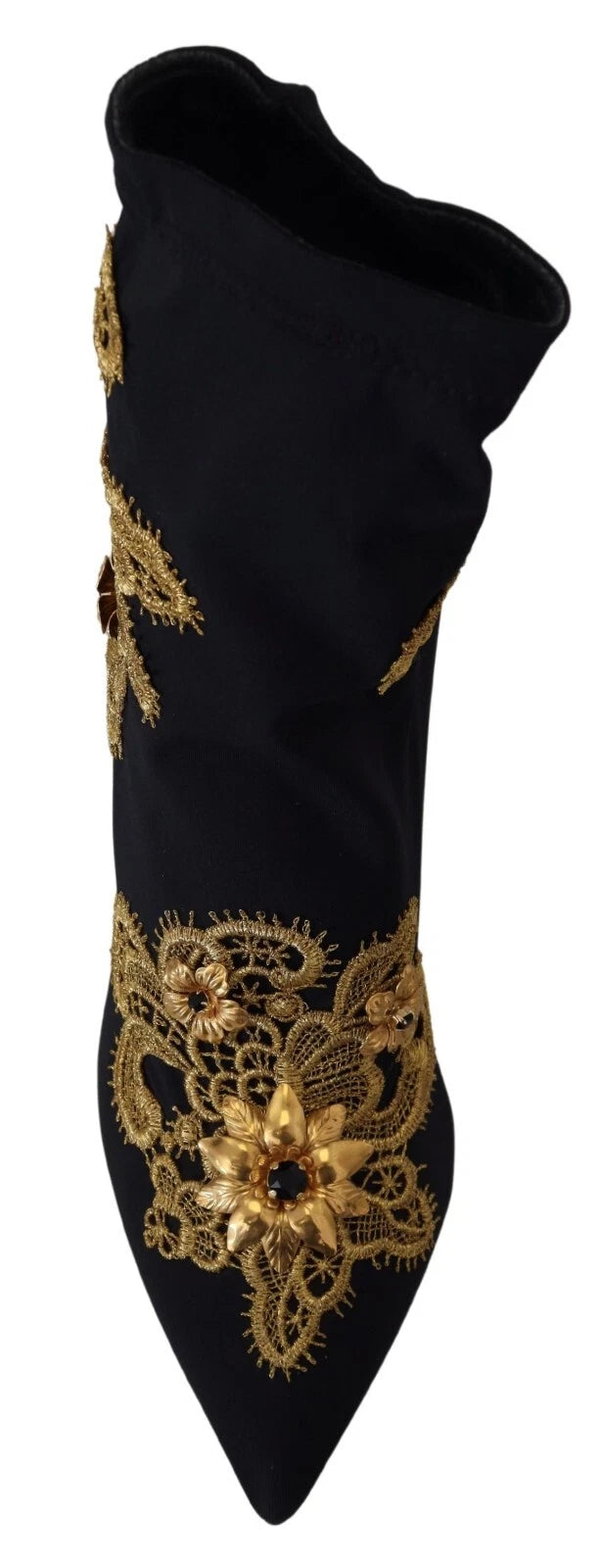 Dolce &amp; Gabbana Stivali con ricami in oro nero e cristalli