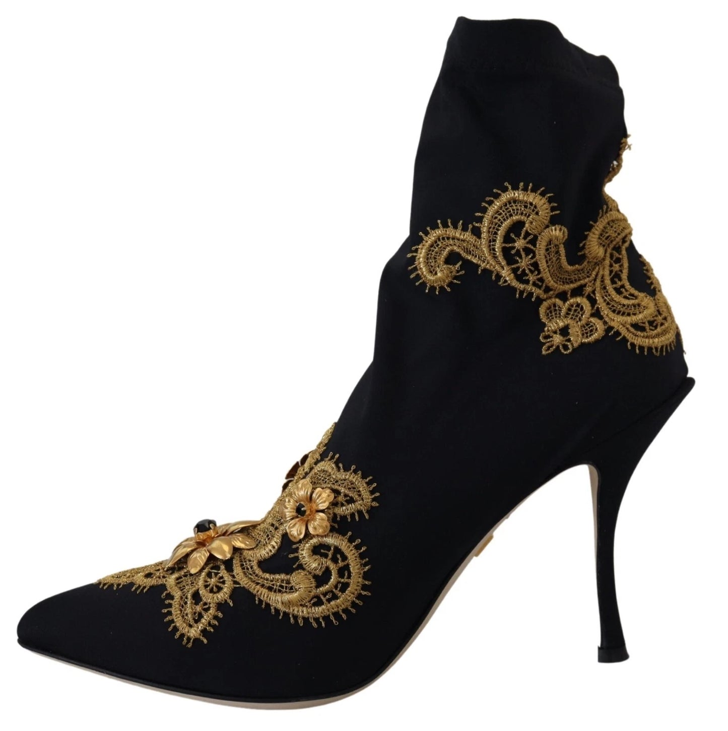 Dolce &amp; Gabbana Stivali con ricami in oro nero e cristalli