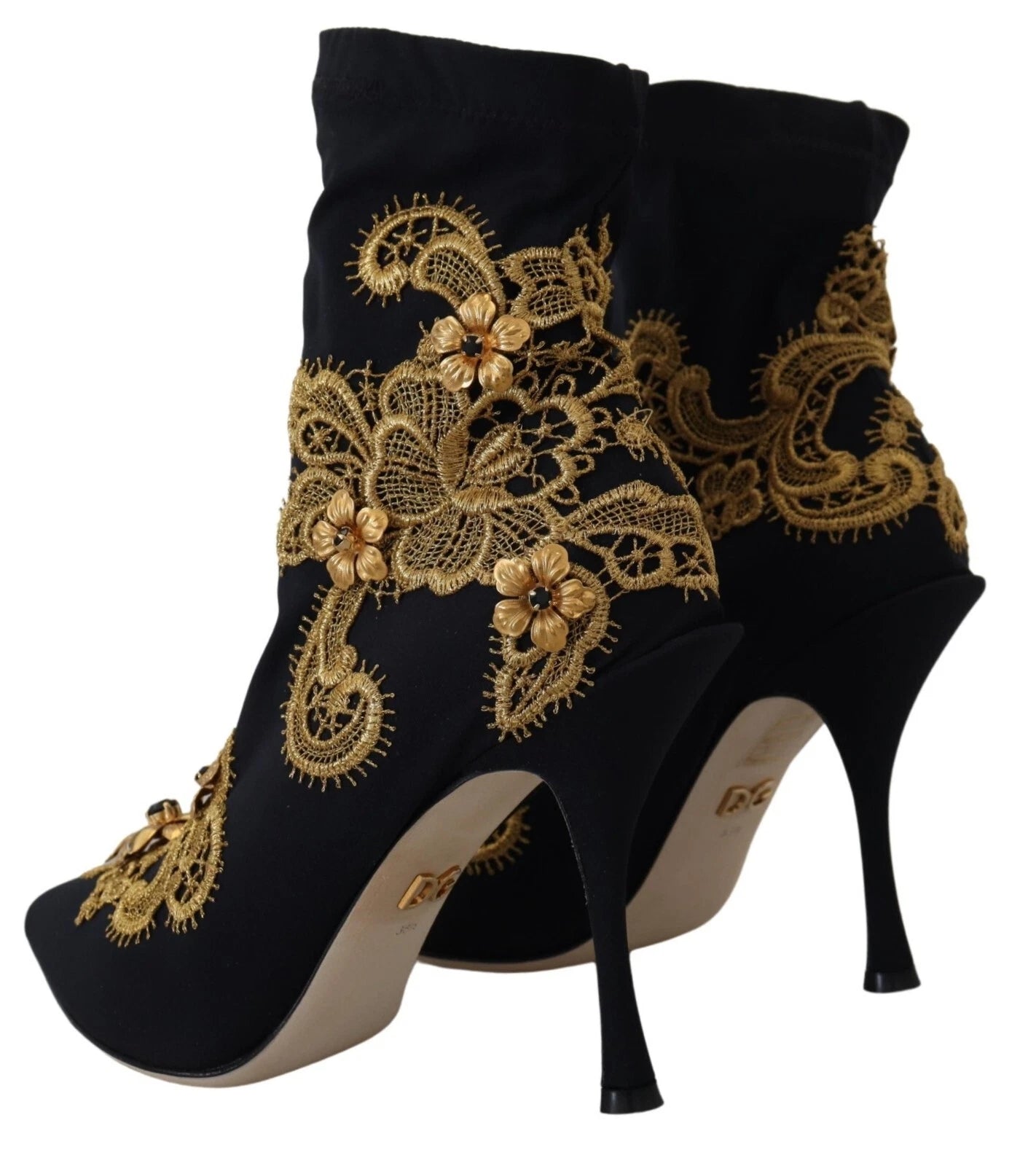 Dolce &amp; Gabbana Stivali con ricami in oro nero e cristalli