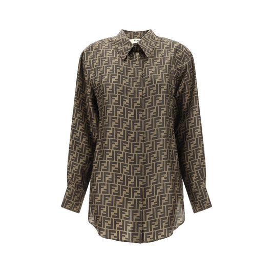 Camicia in seta marrone Fendi