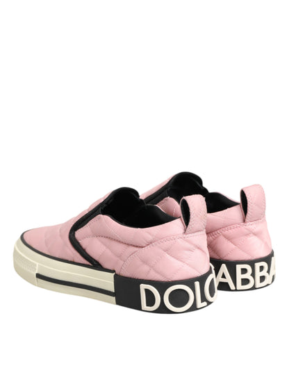 Scarpe da ginnastica slip-on in nylon trapuntato rosa Dolce &amp; Gabbana