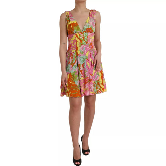 Mini abito svasato in seta multicolore floreale Dolce &amp; Gabbana