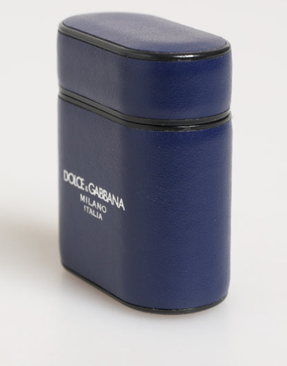 Custodia a libro per Airpods da uomo Dolce &amp; Gabbana in pelle blu con logo stampato