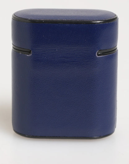 Custodia a libro per Airpods da uomo Dolce &amp; Gabbana in pelle blu con logo stampato