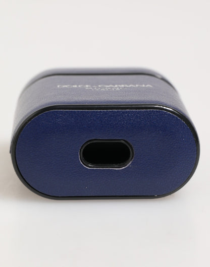 Custodia a libro per Airpods da uomo Dolce &amp; Gabbana in pelle blu con logo stampato