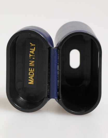 Custodia a libro per Airpods da uomo Dolce &amp; Gabbana in pelle blu con logo stampato