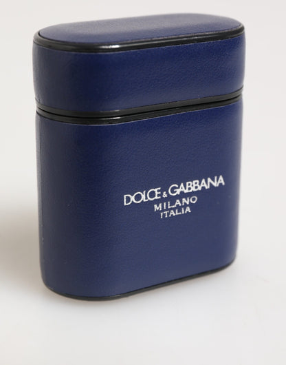 Custodia a libro per Airpods da uomo Dolce &amp; Gabbana in pelle blu con logo stampato