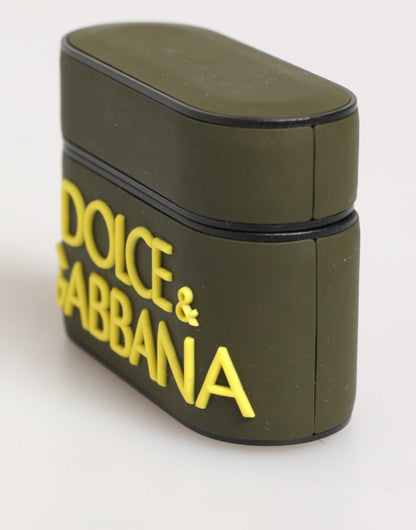 Custodia per Airpods Dolce &amp; Gabbana con logo in gomma verde militare in rilievo