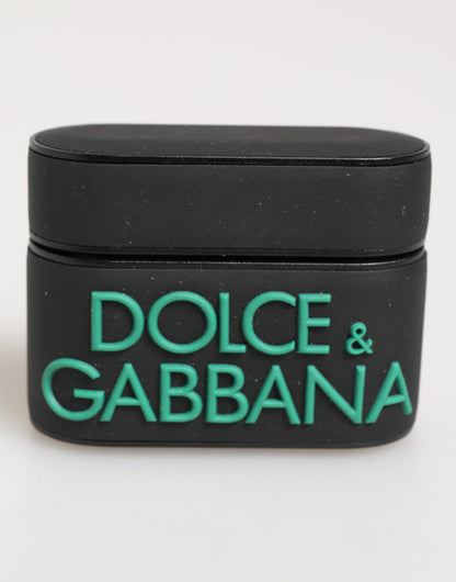 Custodia per Airpods Dolce &amp; Gabbana con logo in gomma goffrata nero menta