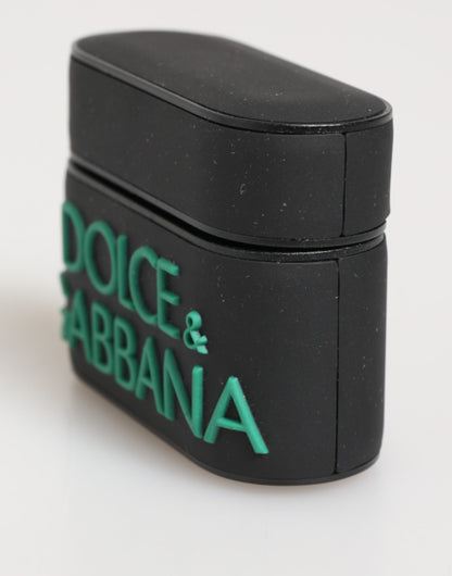 Custodia per Airpods Dolce &amp; Gabbana con logo in gomma goffrata nero menta