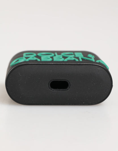 Custodia per Airpods Dolce &amp; Gabbana con logo in gomma goffrata nero menta