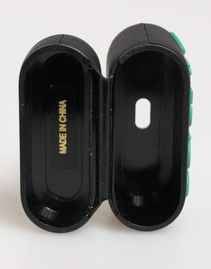 Custodia per Airpods Dolce &amp; Gabbana con logo in gomma goffrata nero menta