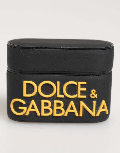 Custodia per Airpods Dolce &amp; Gabbana con logo in gomma nero e giallo in rilievo