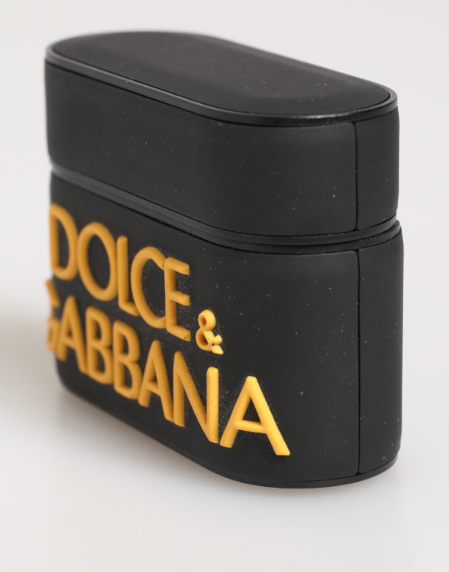 Custodia per Airpods Dolce &amp; Gabbana con logo in gomma nero e giallo in rilievo