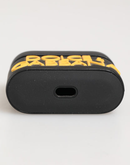 Custodia per Airpods Dolce &amp; Gabbana con logo in gomma nero e giallo in rilievo
