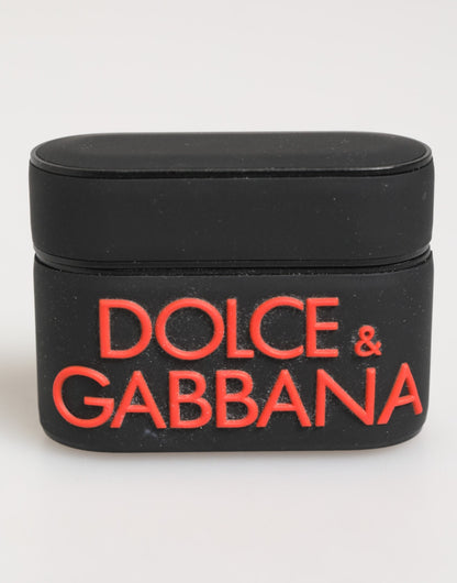 Custodia per Airpods Dolce &amp; Gabbana con logo in gomma nero-arancione in rilievo