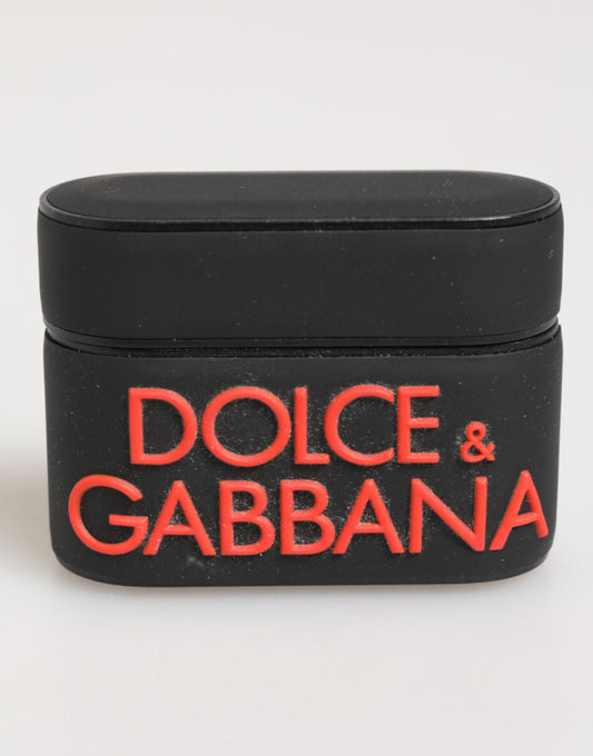 Custodia per Airpods Dolce &amp; Gabbana con logo in gomma nero-arancione in rilievo