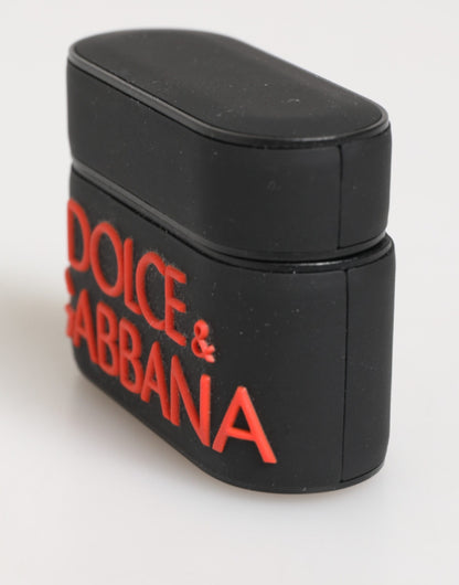 Custodia per Airpods Dolce &amp; Gabbana con logo in gomma nero-arancione in rilievo