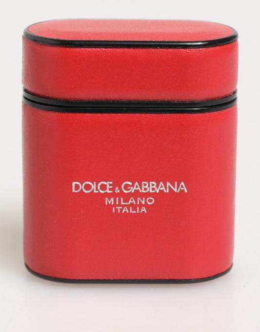 Custodia a libro per Airpods Dolce &amp; Gabbana in pelle di vitello rossa e bianca con logo