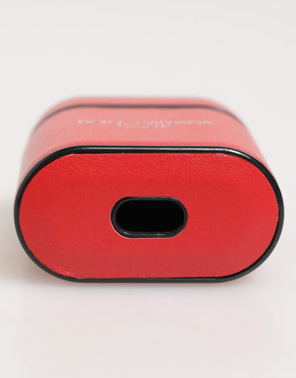 Custodia a libro per Airpods Dolce &amp; Gabbana in pelle di vitello rossa e bianca con logo