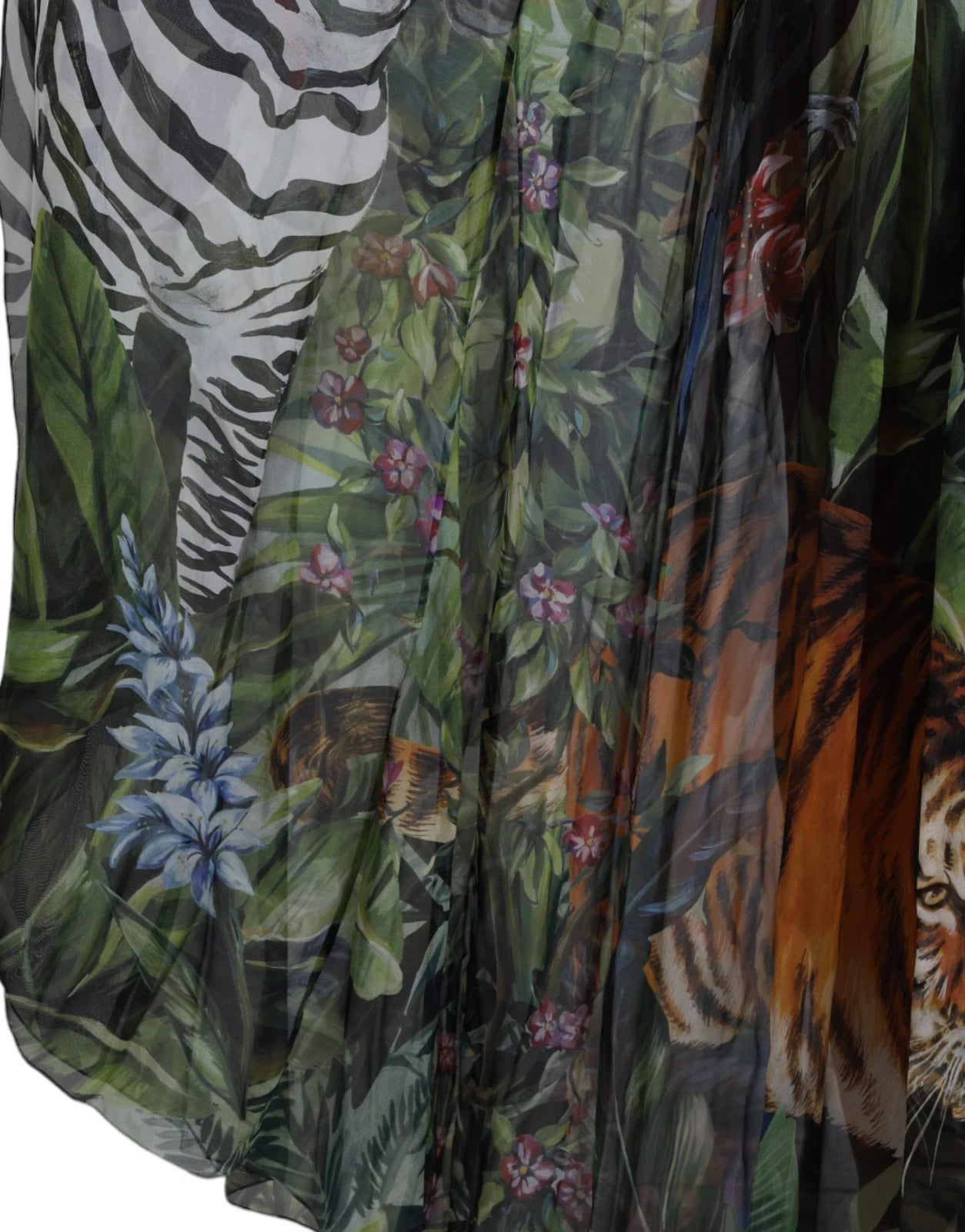 Abito lungo da donna Dolce &amp; Gabbana in seta multicolore con stampa giungla