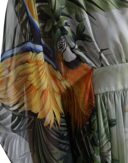 Abito lungo da donna Dolce &amp; Gabbana in seta multicolore con stampa giungla