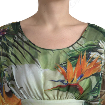 Abito lungo da donna Dolce &amp; Gabbana in seta multicolore con stampa giungla