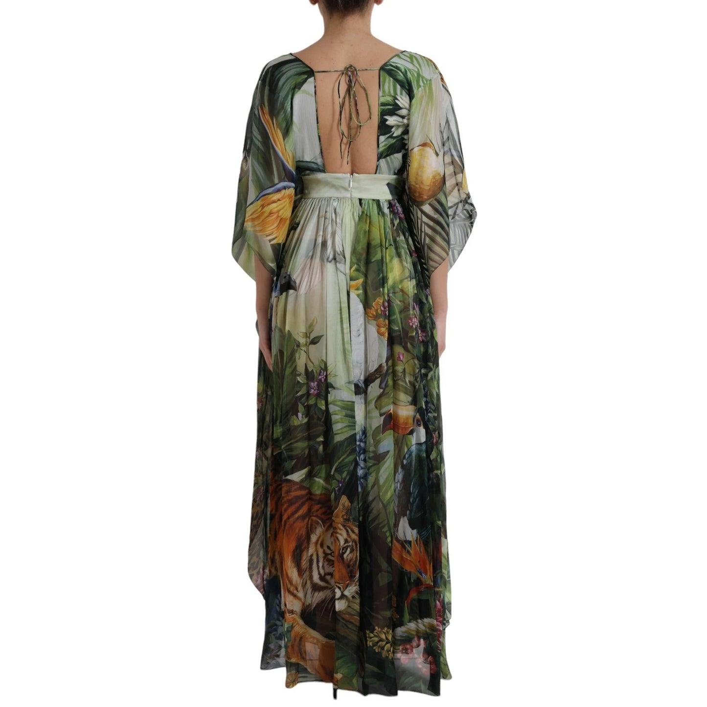 Abito lungo da donna Dolce &amp; Gabbana in seta multicolore con stampa giungla