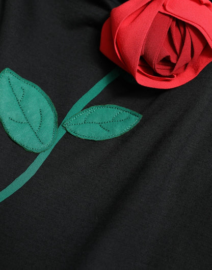 Abito senza maniche in lana nera con applicazione di rose Dolce &amp; Gabbana