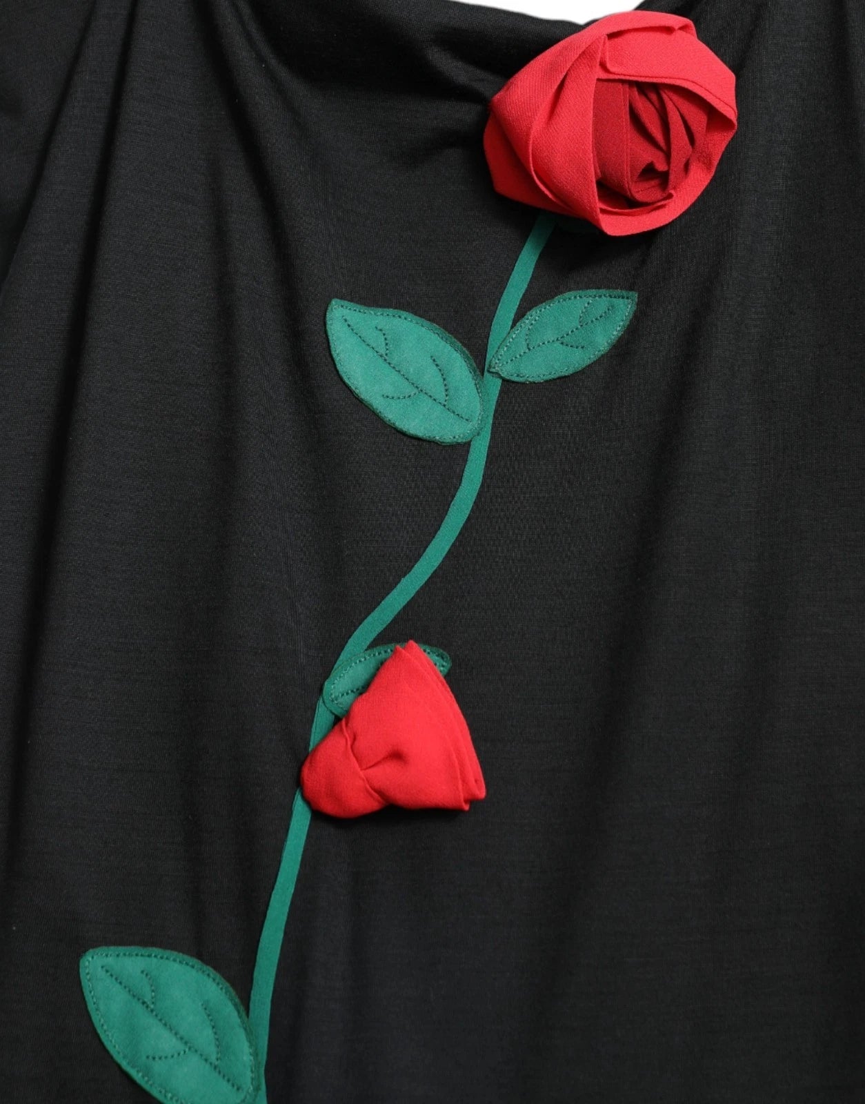 Abito senza maniche in lana nera con applicazione di rose Dolce &amp; Gabbana