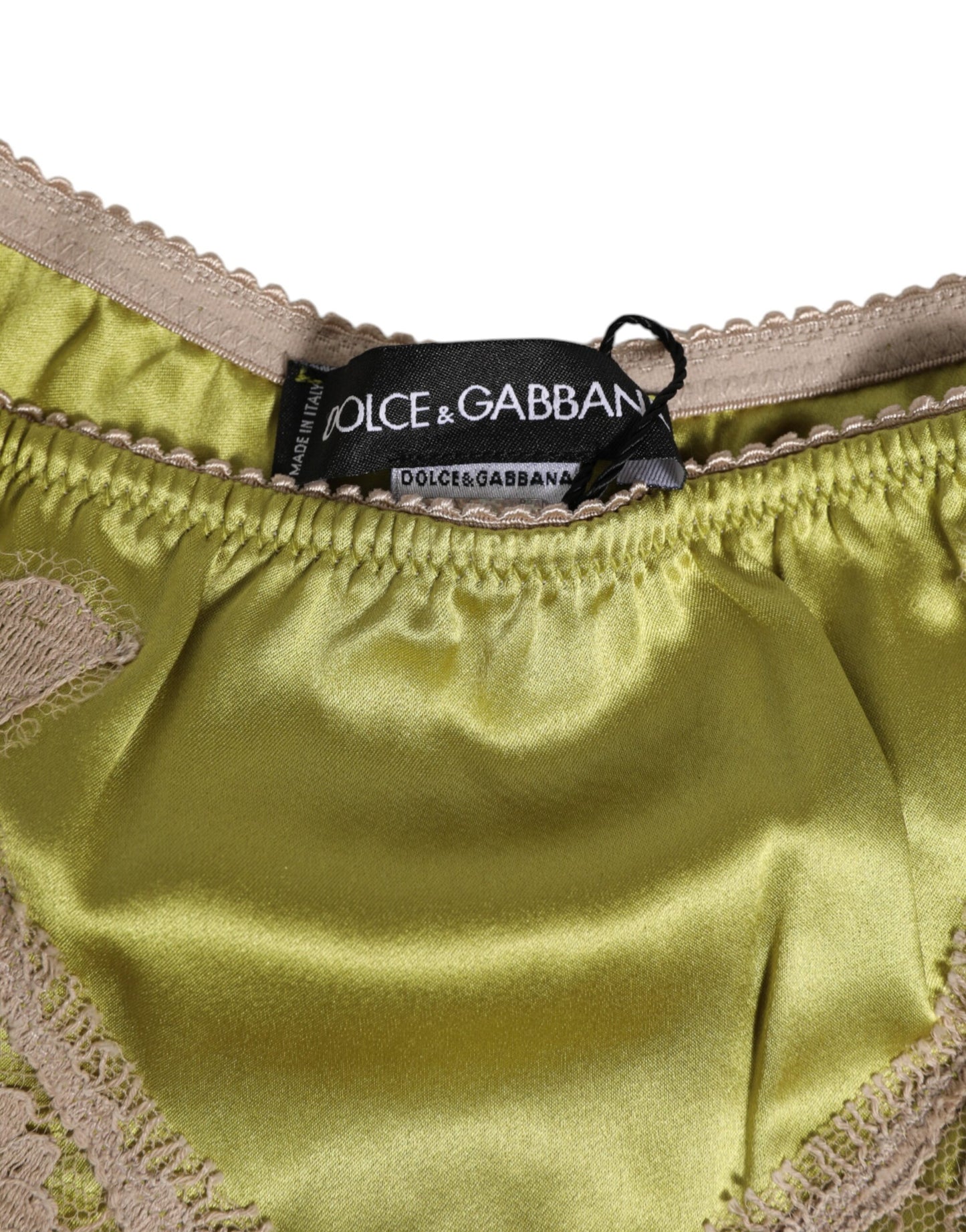 Dolce &amp; Gabbana Green Silk Satin Lace Edge New Slip Underwear