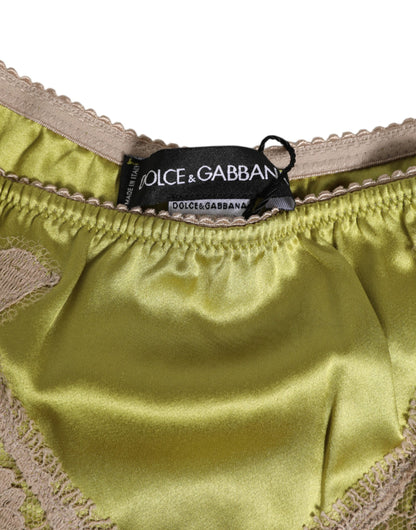 Dolce &amp; Gabbana Green Silk Satin Lace Edge New Slip Underwear