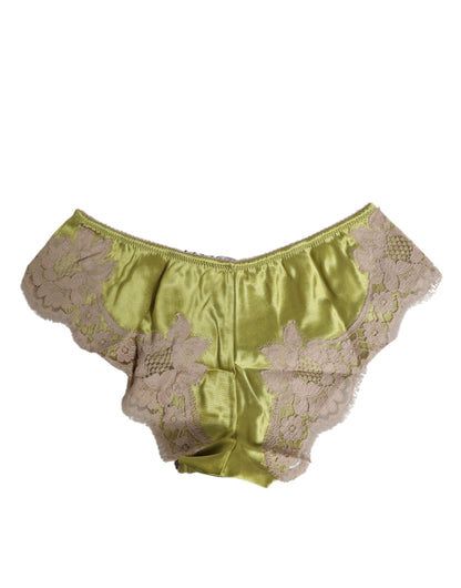 Dolce &amp; Gabbana Green Silk Satin Lace Edge New Slip Underwear