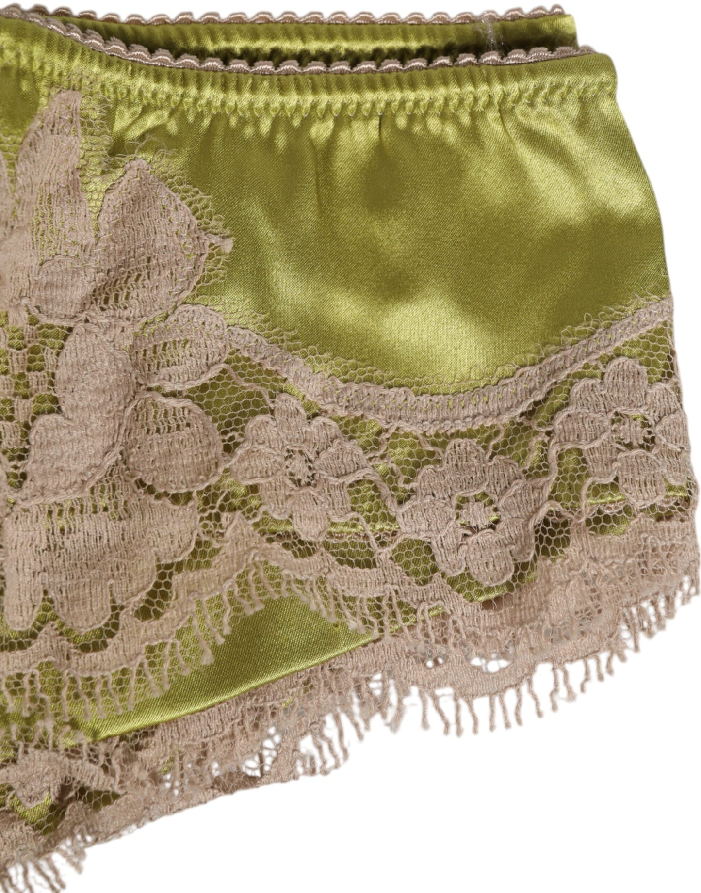 Dolce &amp; Gabbana Green Silk Satin Lace Edge New Slip Underwear