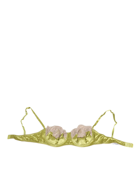 Dolce &amp; Gabbana Lime Green Silk Satin Lace Padded Balconcino Underwear