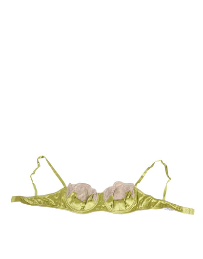 Dolce &amp; Gabbana Lime Green Silk Satin Lace Padded Balconcino Underwear