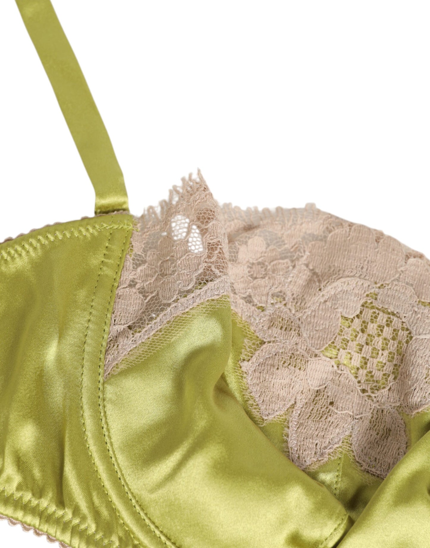 Dolce &amp; Gabbana Lime Green Silk Satin Lace Padded Balconcino Underwear