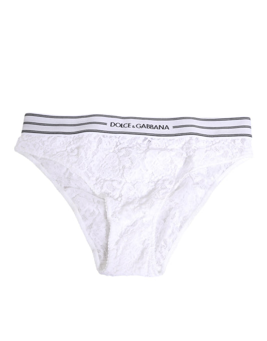 Slip in pizzo bianco Dolce &amp; Gabbana con logo e cintura in vita