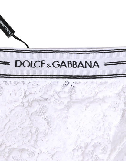 Slip in pizzo bianco Dolce &amp; Gabbana con logo e cintura in vita