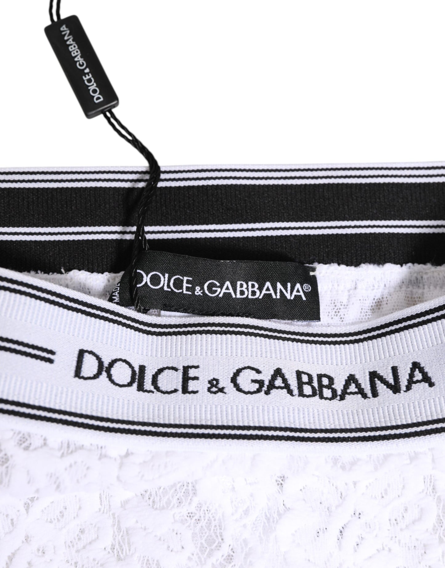 Slip in pizzo bianco Dolce &amp; Gabbana con logo e cintura in vita